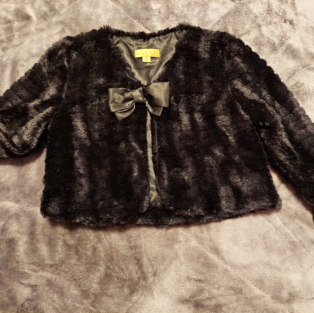 Nicole Miller girls black cropped, fur jacket